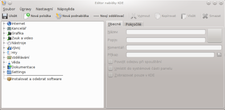 Editor nabídky KDE